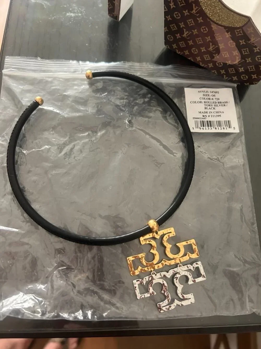 Tory Burch Brass Two-Tone Chocker Necklace